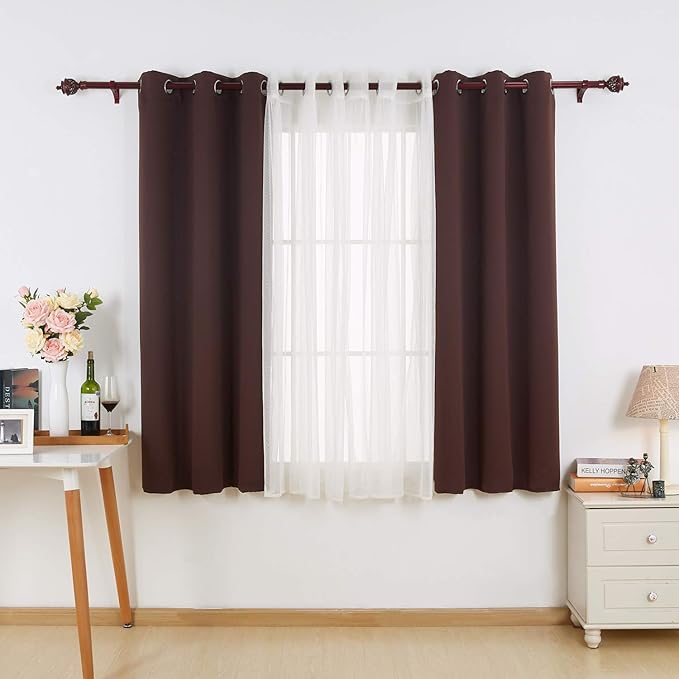 Deconovo Blackout & Sheer Window Curtains – Thermal Insulated Grommet Panels, 2-Pack, 42"x95", Chocolate