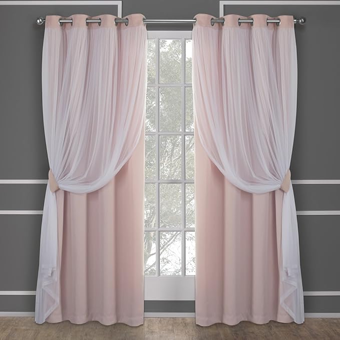TOWN & COUNTRY LUXE Talia Double Layer Curtains – Sheer & Blackout, Energy Efficient, 2-Pack, 52"x96", Rose Blush