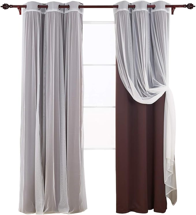 Deconovo Blackout & Sheer Window Curtains – Thermal Insulated Grommet Panels, 2-Pack, 42"x95", Chocolate
