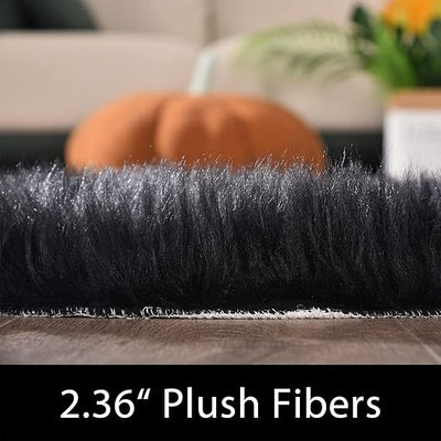 Black Faux Fur Sheepskin Rug – 3x5, Plush Shag Throw Rug, Washable Soft Area Rug for Bedroom & Living Room