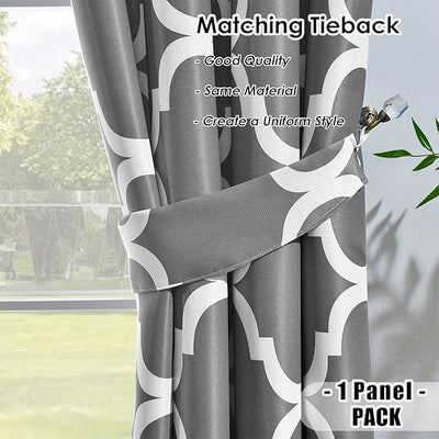 Melodieux Moroccan Style Room Darkening Blackout Curtain – Grommet Top, 52"x84", Grey, 1 Panel
