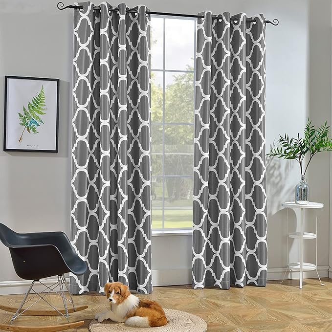 Melodieux Moroccan Style Room Darkening Blackout Curtain – Grommet Top, 52"x84", Grey, 1 Panel