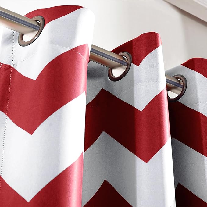 Chevron Darkening Curtain – Soundproof Thermal Insulated, Grommet Top, 52"x84", Red, 1 Panel