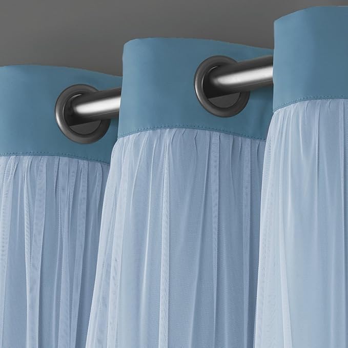 TOWN & COUNTRY LUXE Talia Double Layer Curtains – Sheer & Blackout, Energy Efficient, 2-Pack, 52"x84", Turquoise