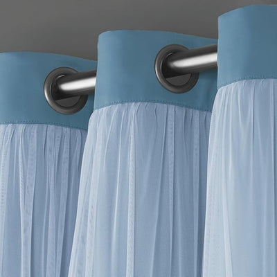 TOWN & COUNTRY LUXE Talia Double Layer Curtains – Sheer & Blackout, Energy Efficient, 2-Pack, 52"x84", Turquoise