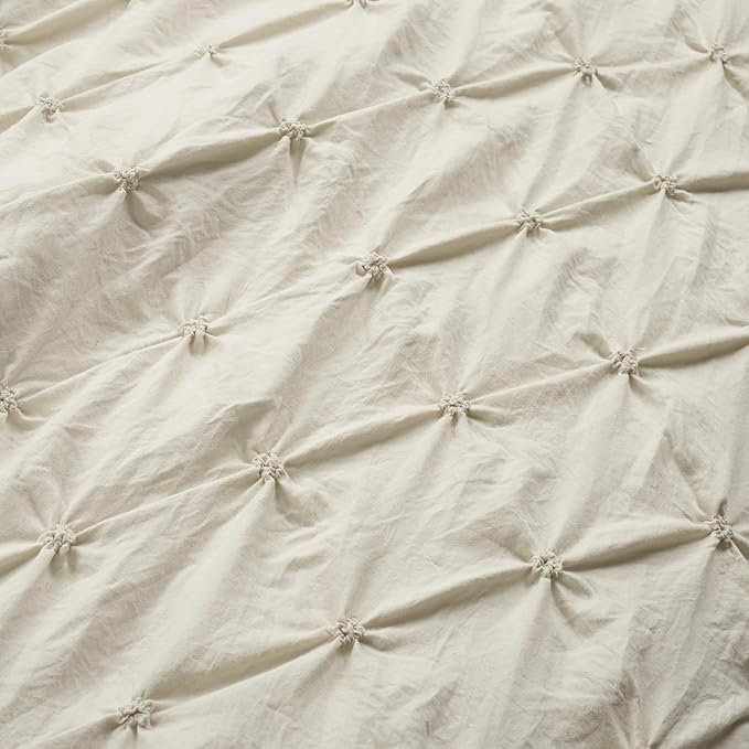 Pintuck Duvet Cover Set – 3-Piece Oversized Textured Bedding, King Size, Wheat
