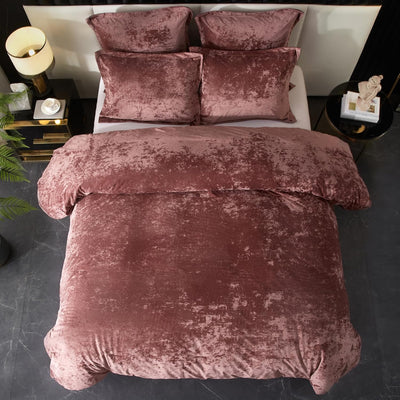 Crushed Velvet Comforter Set – 5-Piece Ultra-Soft Flannel Bedding, Blush Pink, Queen Size