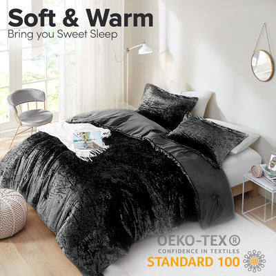 Soft Microfiber Reversible, All-Season Cozy Bedding, Black, Full/Queen, 3-Piece"