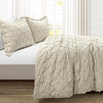 Pintuck Duvet Cover Set – 3-Piece Oversized Textured Bedding, King Size, Wheat