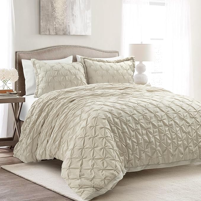 Pintuck Duvet Cover Set – 3-Piece Oversized Textured Bedding, King Size, Wheat