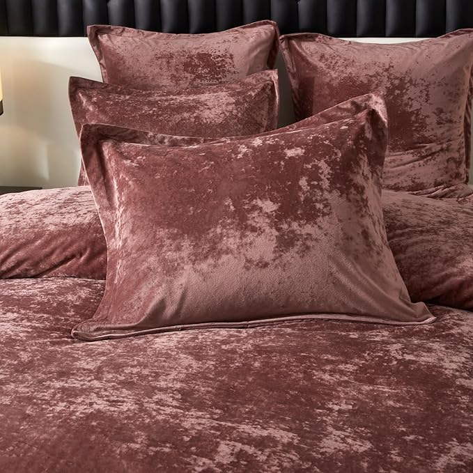 Crushed Velvet Comforter Set – 5-Piece Ultra-Soft Flannel Bedding, Blush Pink, Queen Size