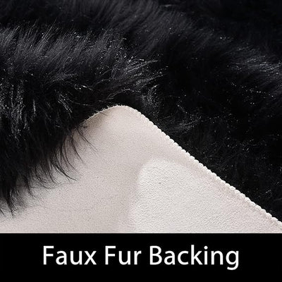Black Faux Fur Sheepskin Rug – 3x5, Plush Shag Throw Rug, Washable Soft Area Rug for Bedroom & Living Room