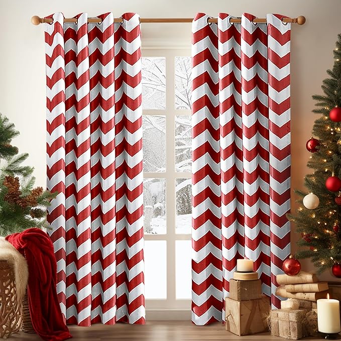 Chevron Darkening Curtain – Soundproof Thermal Insulated, Grommet Top, 52"x84", Red, 1 Panel